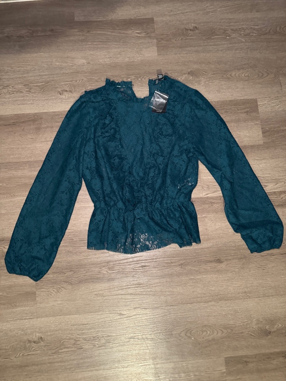 Forever 21 Dark Teal Lace Peplum Blouse - Picture 2 of 5